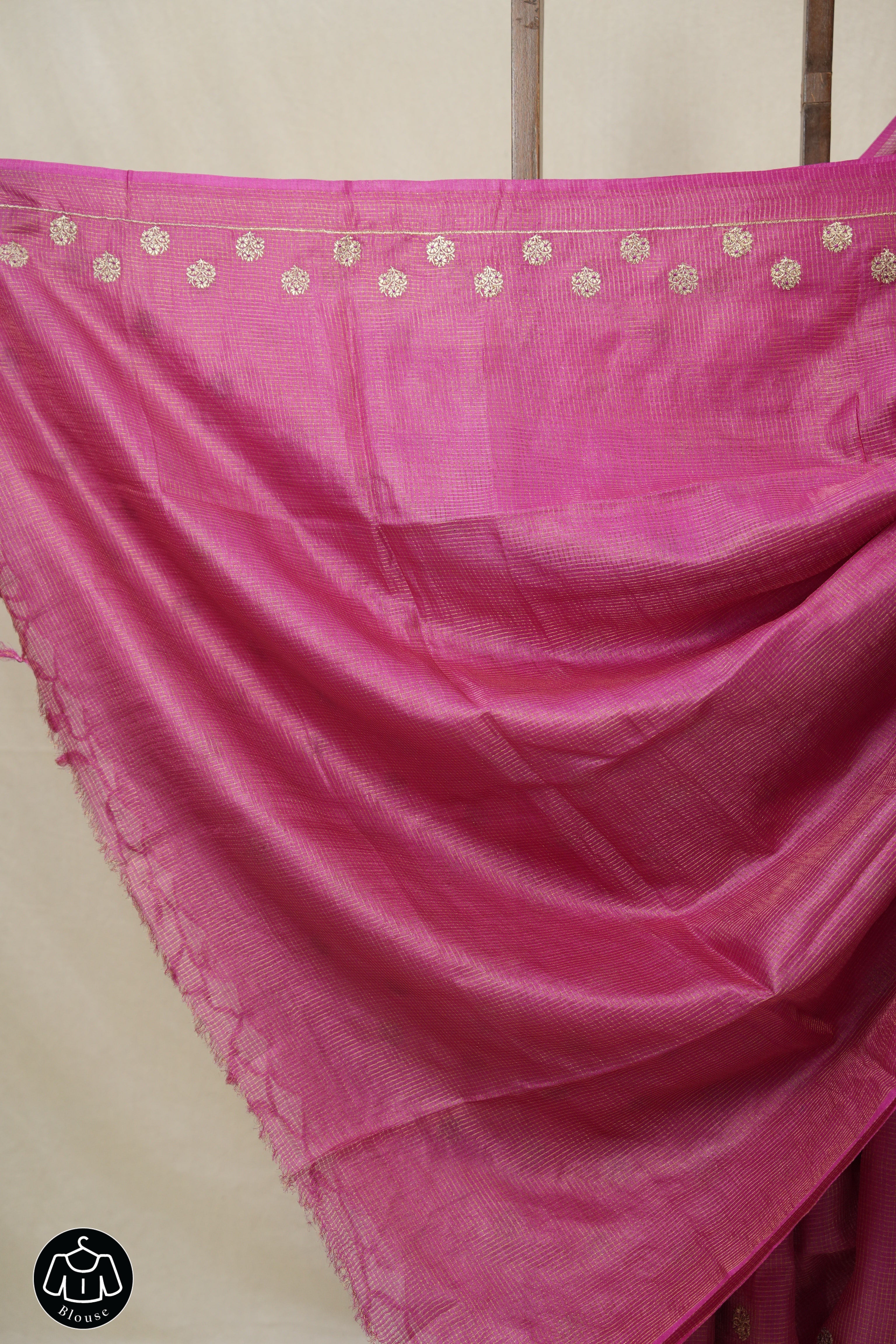 Rani Pink Machine Embroidered Tussar Silk Saree - SRRPMETSS1530