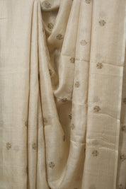 Cream Machine Embroidered Tussar Silk Saree - SRCMETSS1528