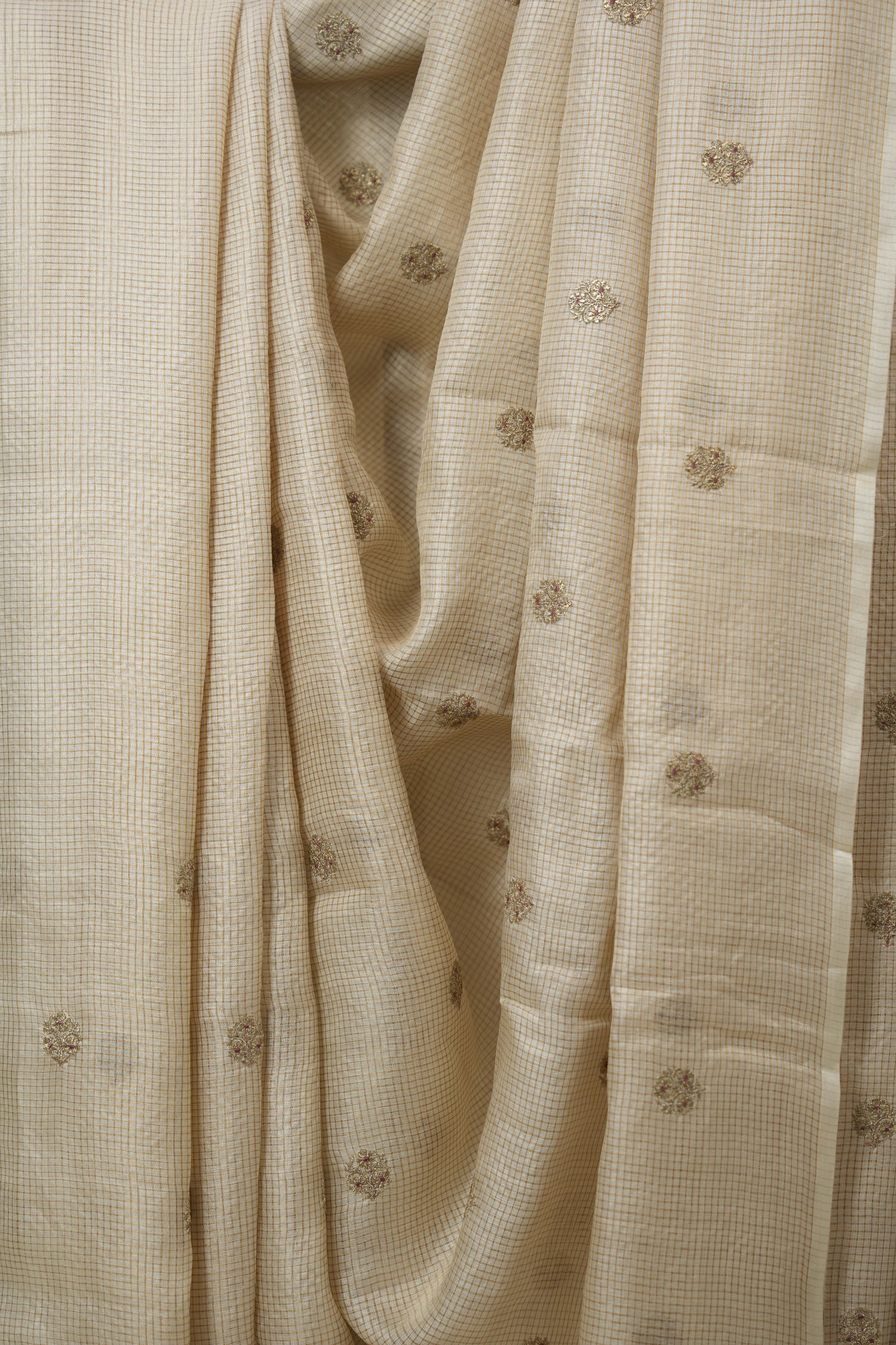 Cream Machine Embroidered Tussar Silk Saree - SRCMETSS1528