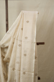 Cream Machine Embroidered Tussar Silk Saree - SRCMETSS1528
