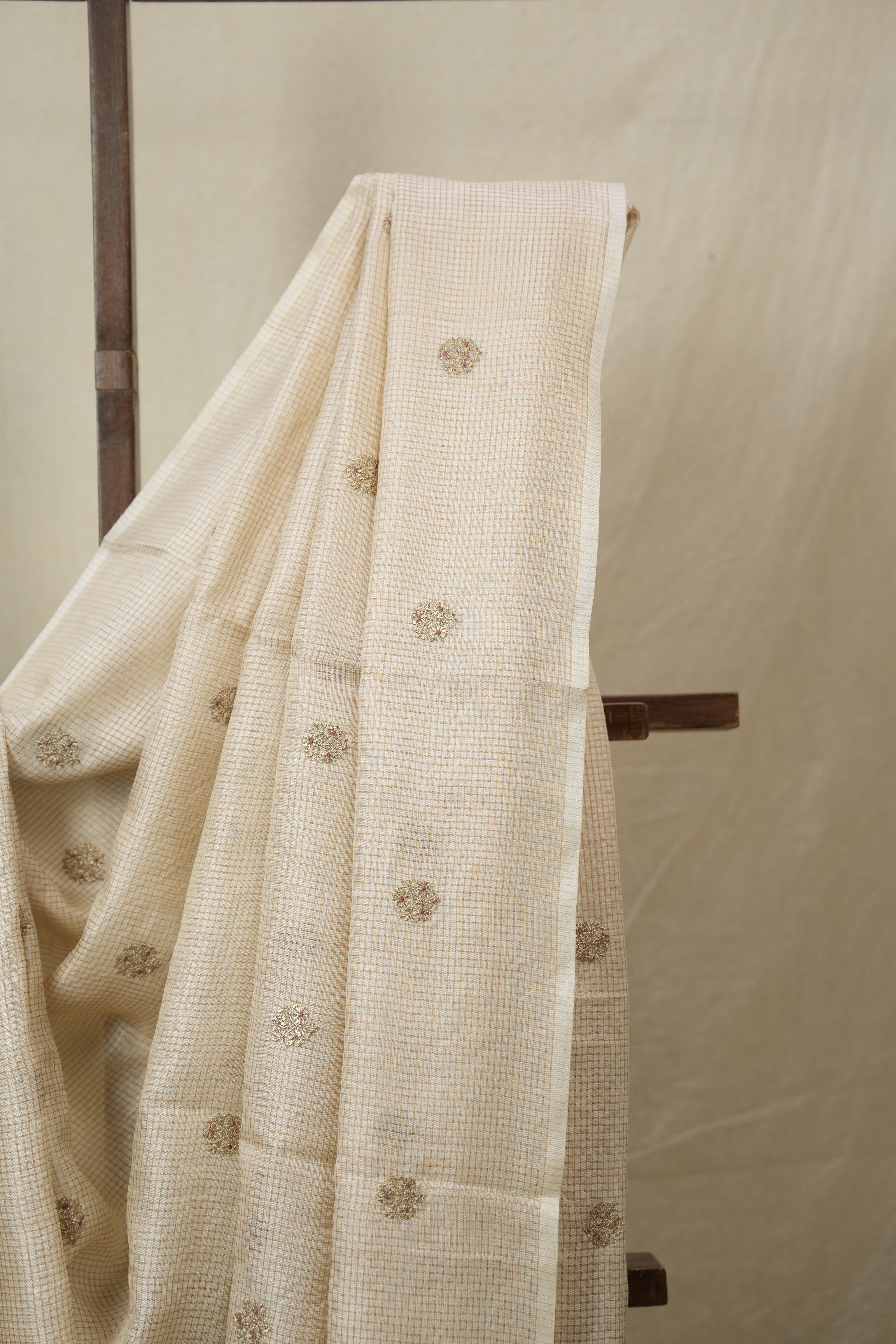 Cream Machine Embroidered Tussar Silk Saree - SRCMETSS1528