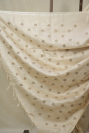 Cream Machine Embroidered Tussar Silk Saree - SRCMETSS1528