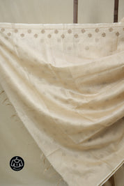 Cream Machine Embroidered Tussar Silk Saree - SRCMETSS1528