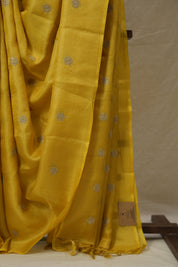 Yellow Machine Embroidered Tussar Silk Saree - SRYMETSS1527