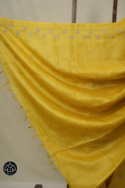 Yellow Machine Embroidered Tussar Silk Saree - SRYMETSS1527