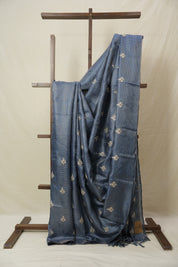Teal Blue Machine Embroidered Tussar Silk Saree - SRTBMETSS1526