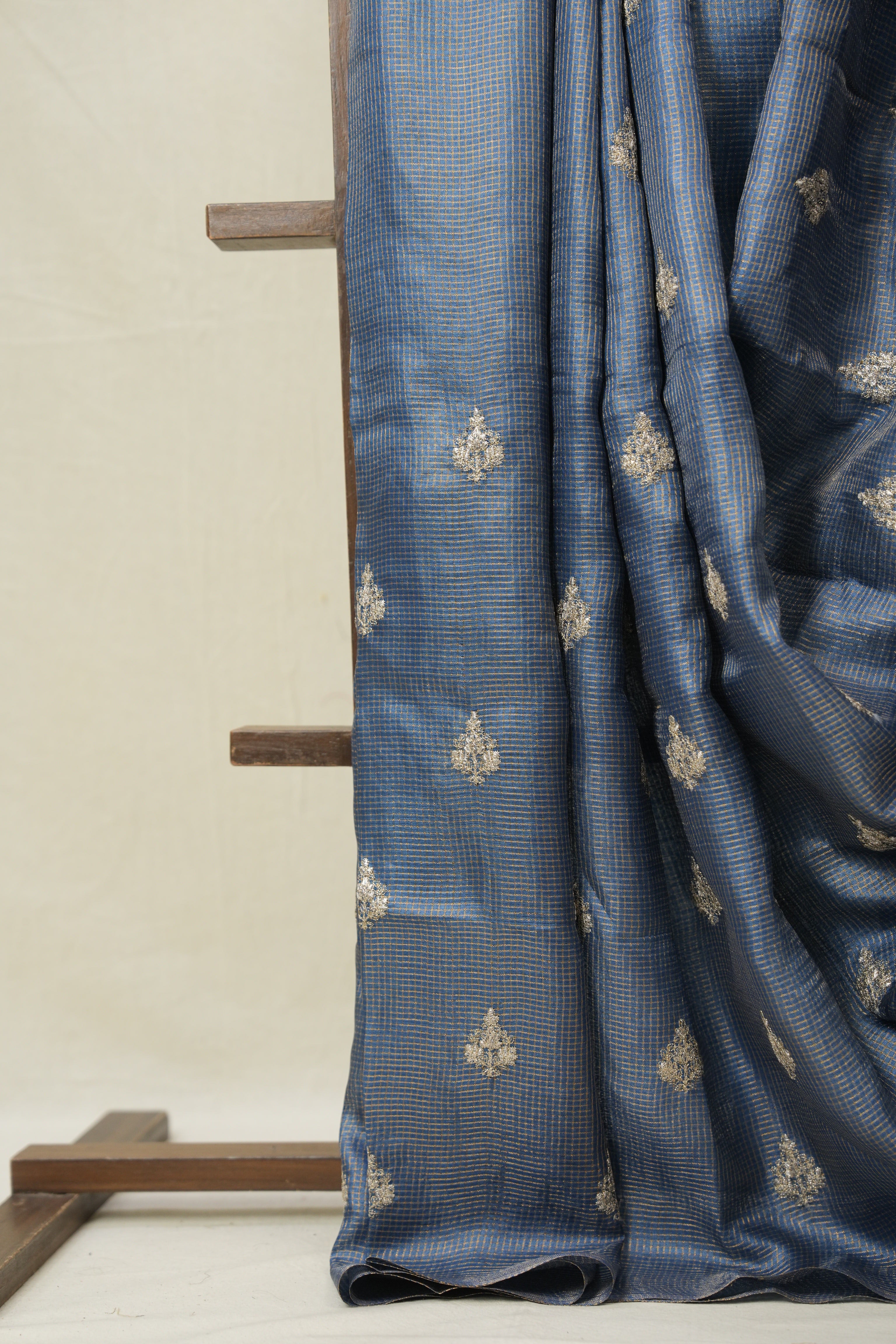 Teal Blue Machine Embroidered Tussar Silk Saree - SRTBMETSS1526