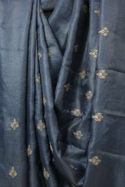 Teal Blue Machine Embroidered Tussar Silk Saree - SRTBMETSS1526