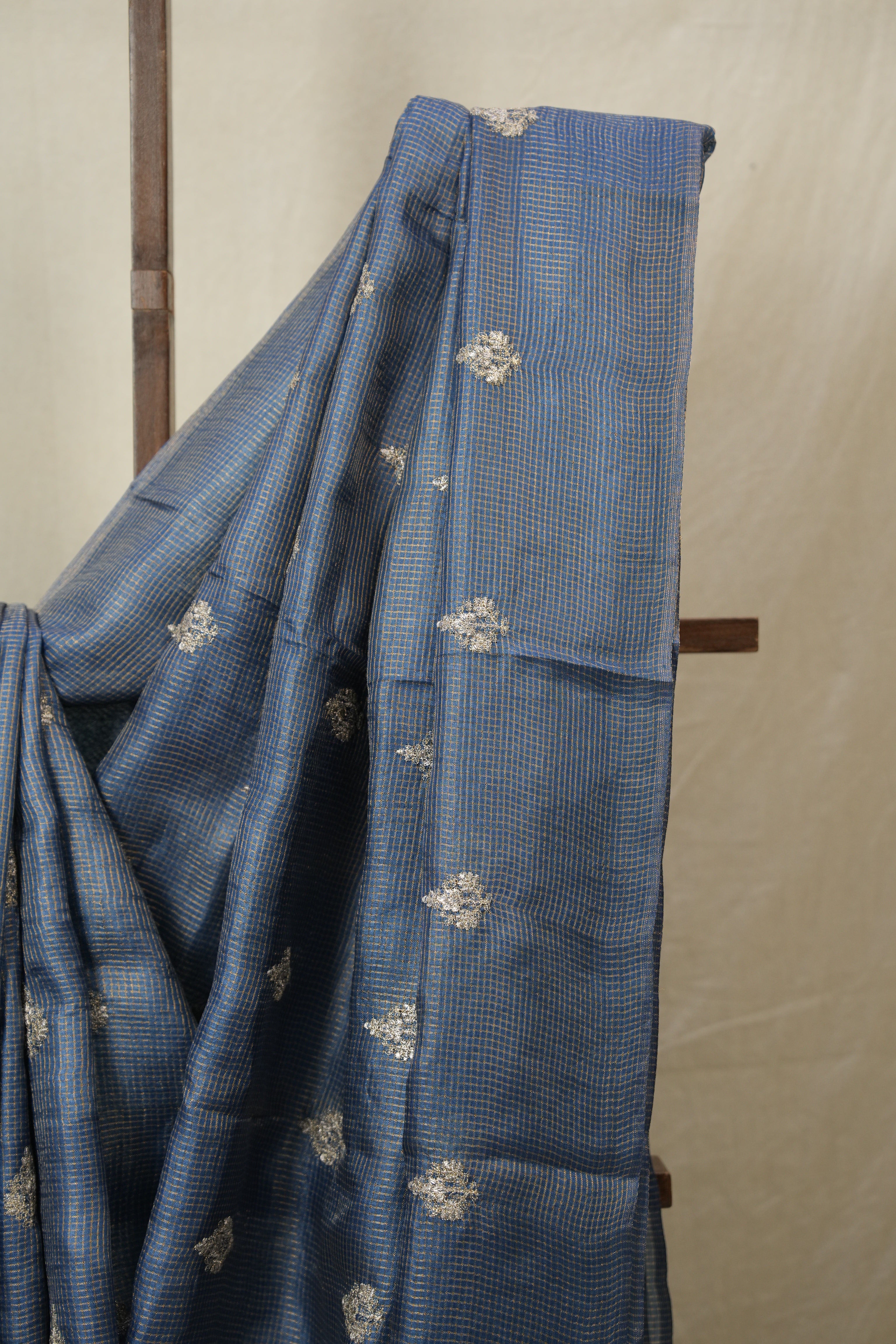 Teal Blue Machine Embroidered Tussar Silk Saree - SRTBMETSS1526