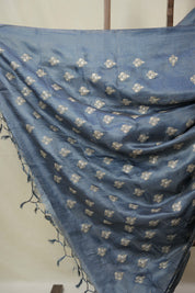 Teal Blue Machine Embroidered Tussar Silk Saree - SRTBMETSS1526