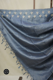 Teal Blue Machine Embroidered Tussar Silk Saree - SRTBMETSS1526