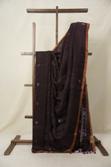 Black - Brown Linen Jamdani Saree -SRBBLJS465