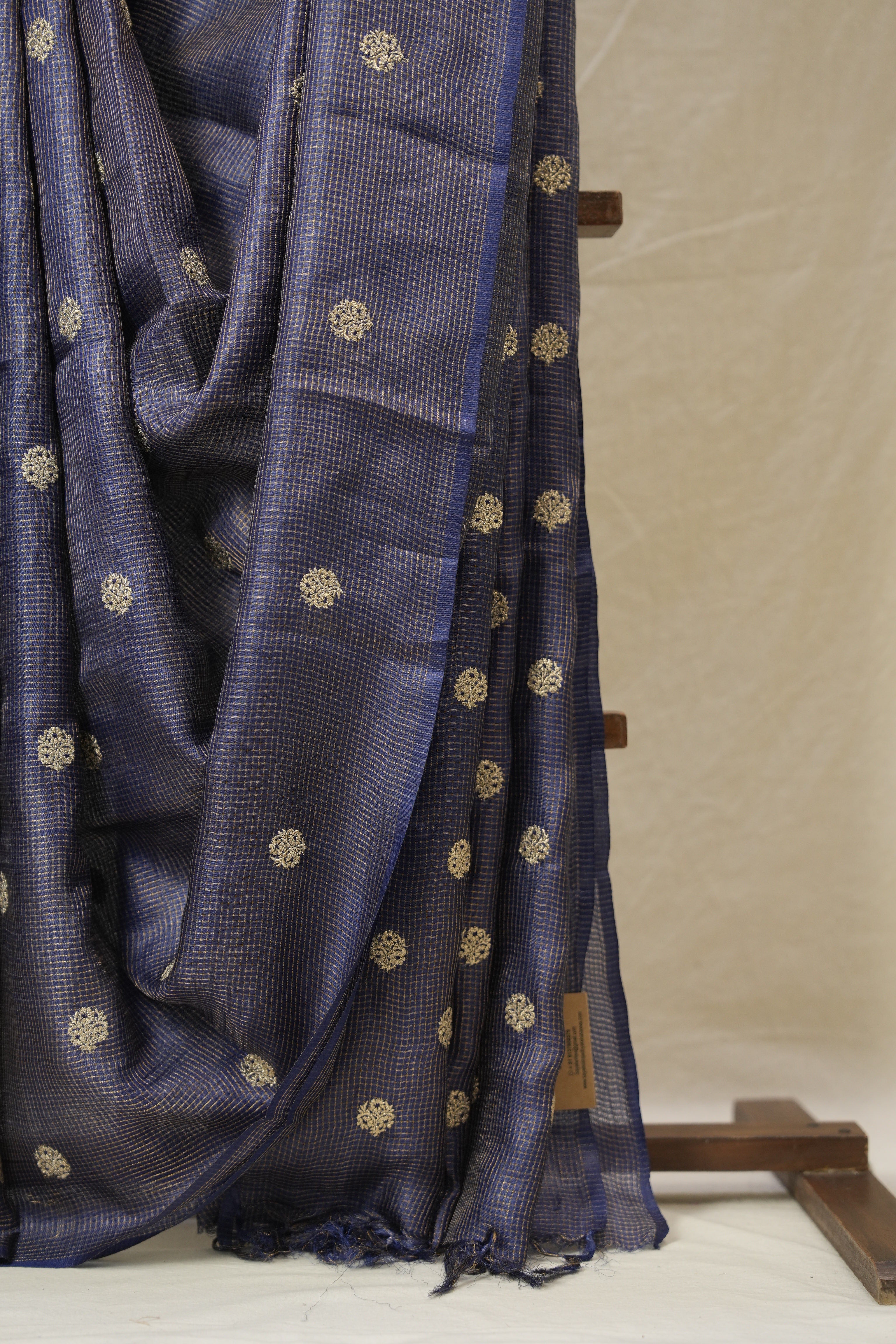 Navy Blue Machine Embroidered Tussar Silk Saree - SRNBMETSS1525