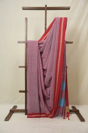 Red & Blue Cotton Ilkal Saree - SRRBCIS992