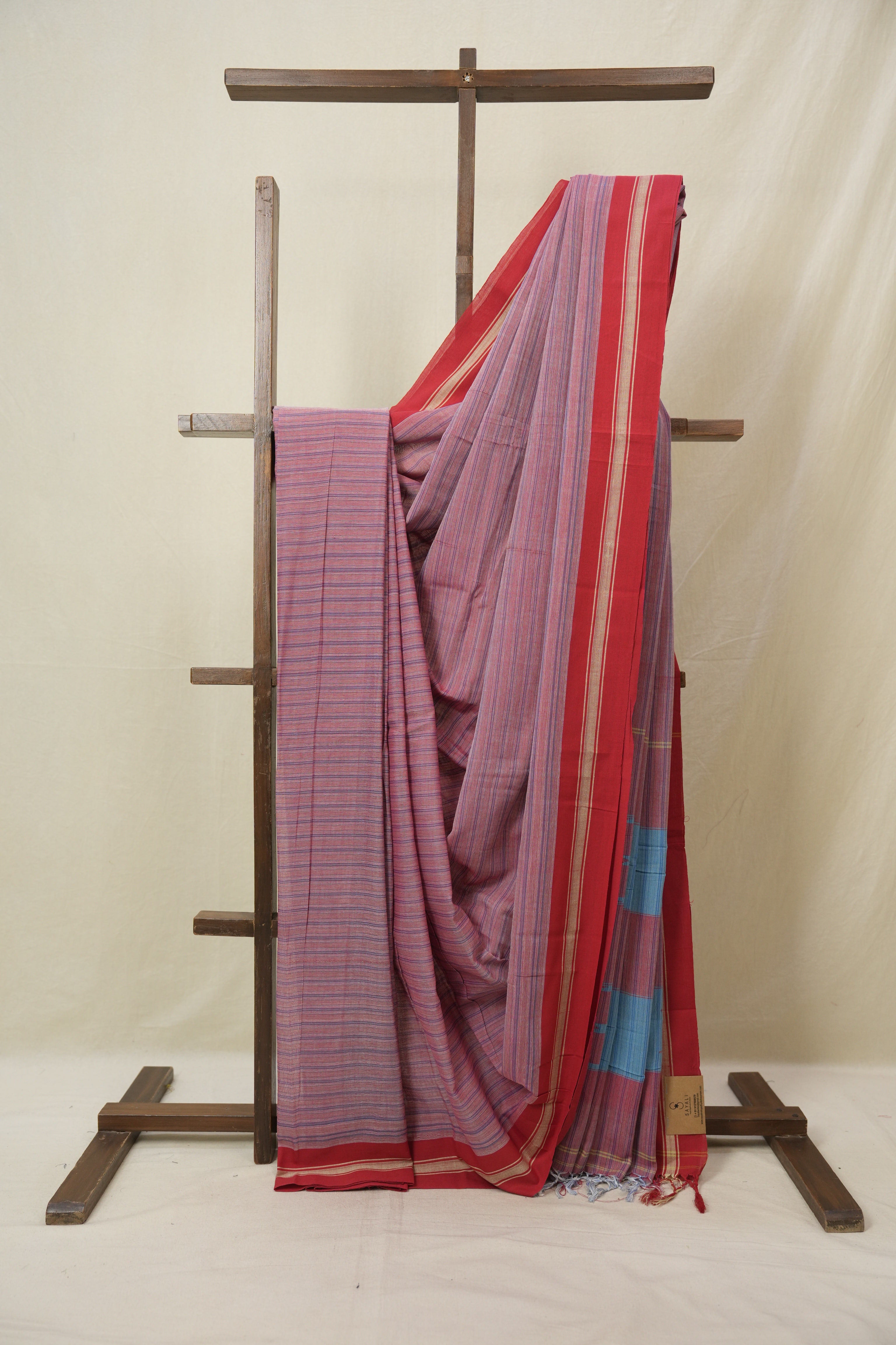 Red & Blue Cotton Ilkal Saree - SRRBCIS992