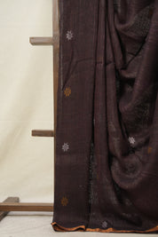 Black - Brown Linen Jamdani Saree -SRBBLJS465