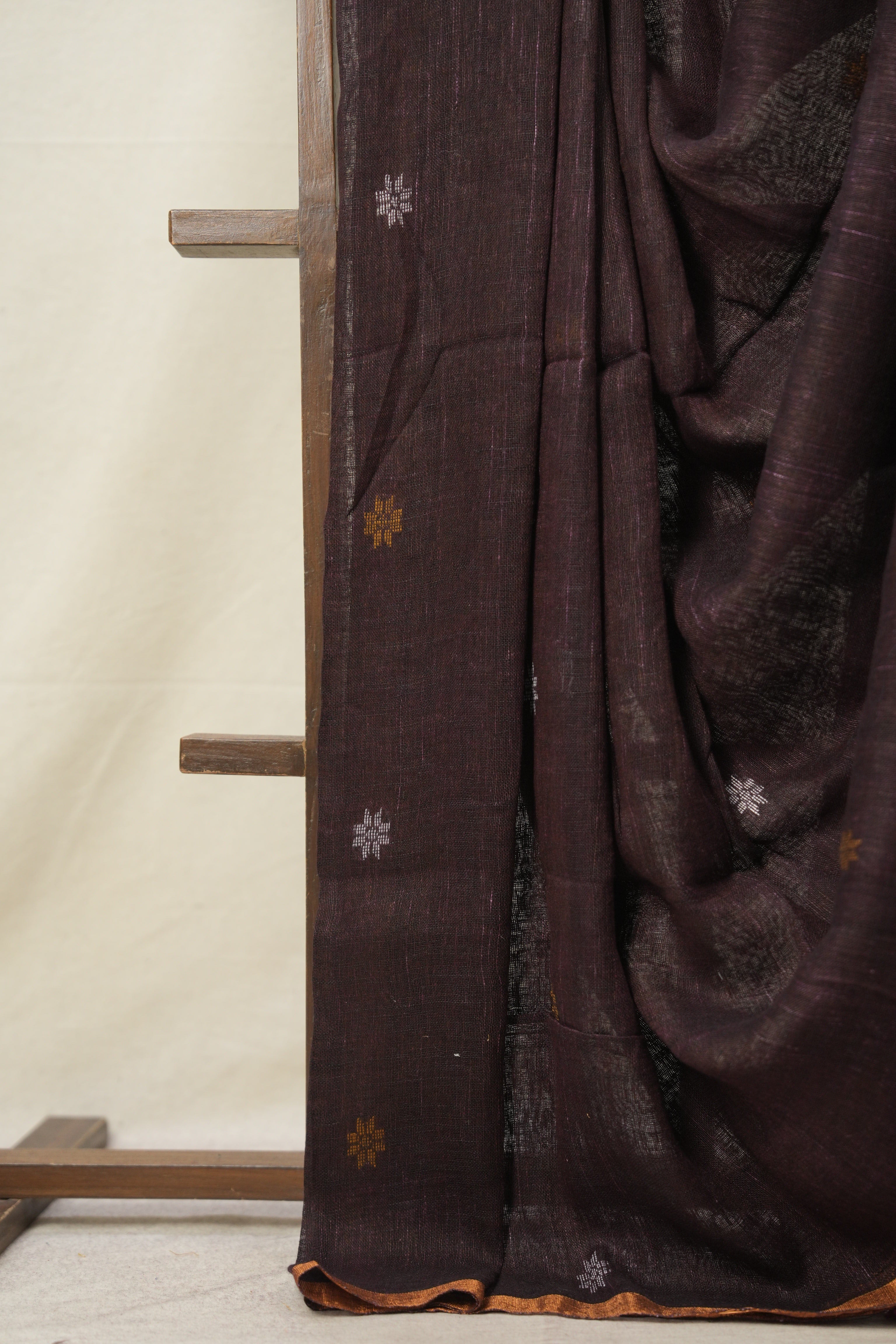 Black - Brown Linen Jamdani Saree -SRBBLJS465