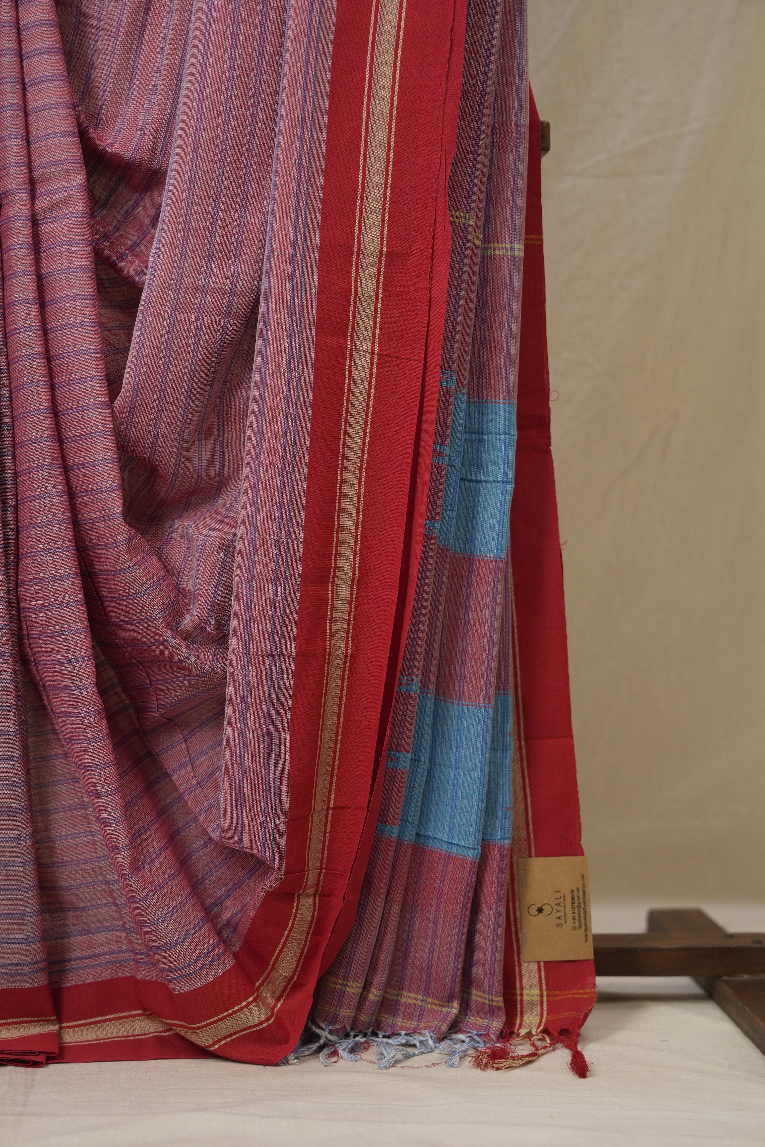 Red & Blue Cotton Ilkal Saree - SRRBCIS992