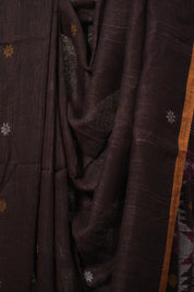 Black - Brown Linen Jamdani Saree -SRBBLJS465