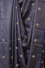 Navy Blue Machine Embroidered Tussar Silk Saree - SRNBMETSS1525