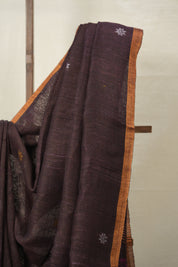 Black - Brown Linen Jamdani Saree -SRBBLJS465