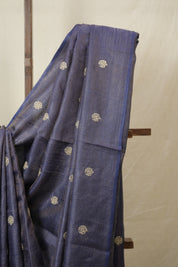 Navy Blue Machine Embroidered Tussar Silk Saree - SRNBMETSS1525