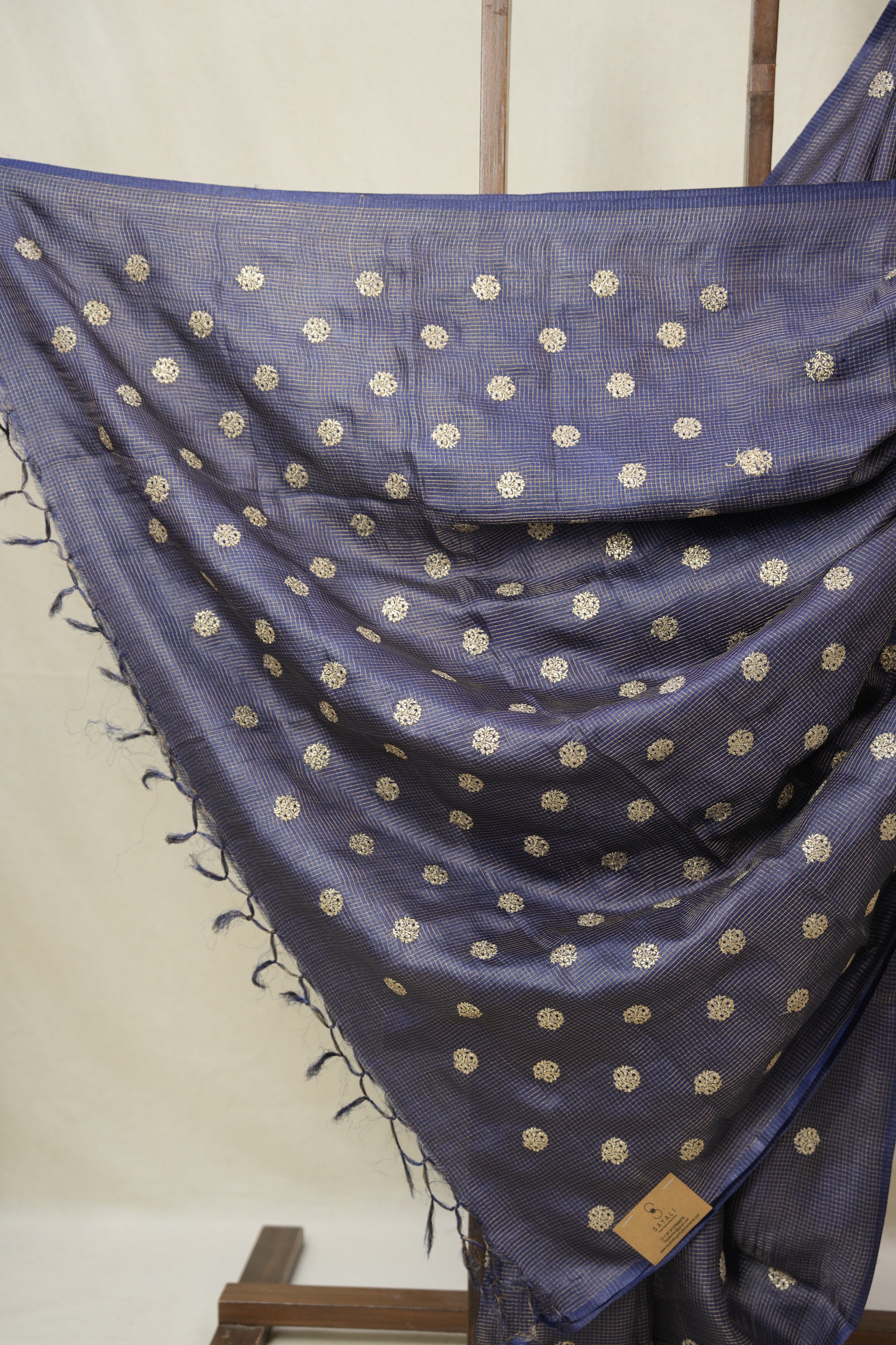 Navy Blue Machine Embroidered Tussar Silk Saree - SRNBMETSS1525