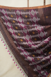 Black - Brown Linen Jamdani Saree -SRBBLJS465