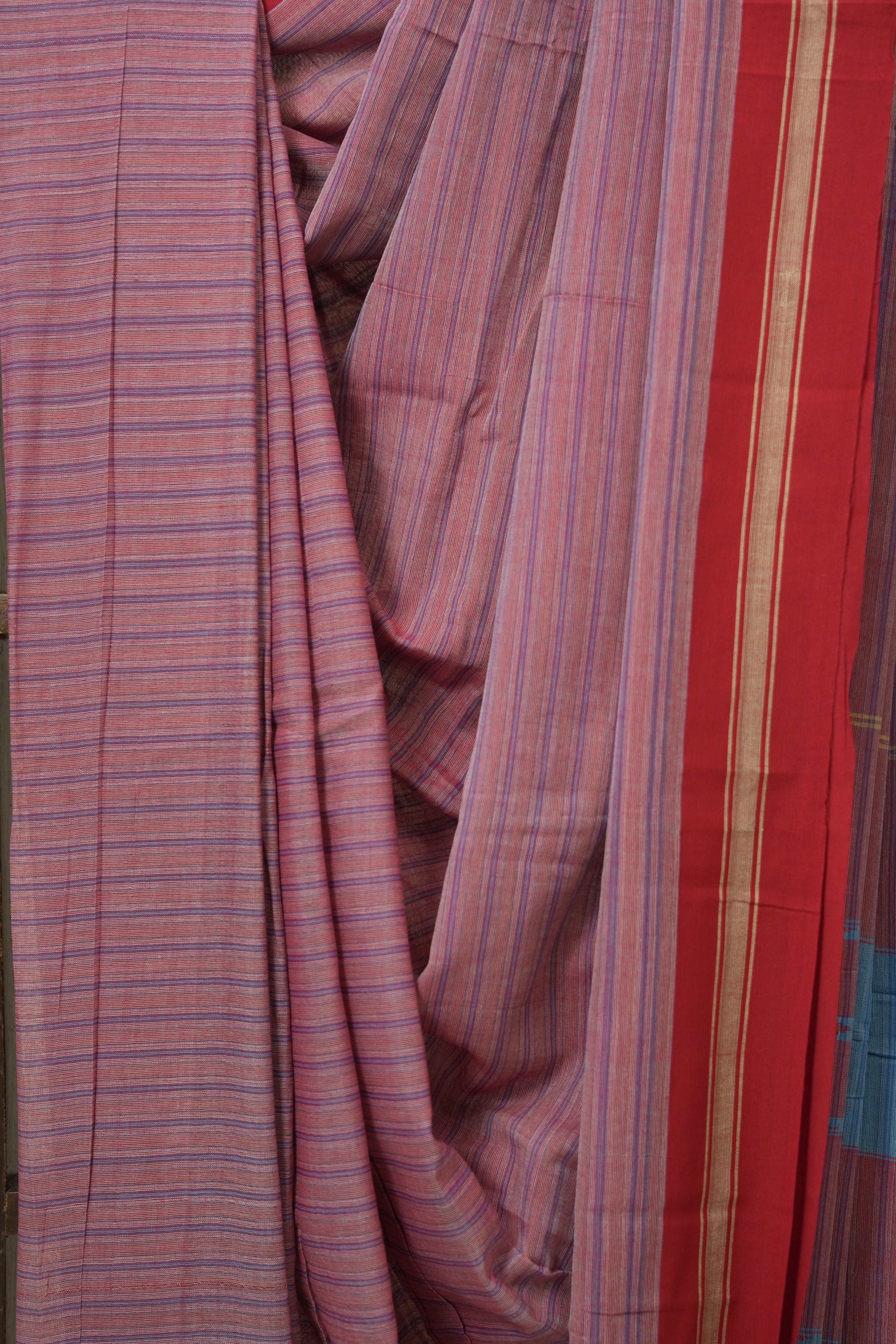 Red & Blue Cotton Ilkal Saree - SRRBCIS992