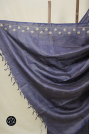 Navy Blue Machine Embroidered Tussar Silk Saree - SRNBMETSS1525