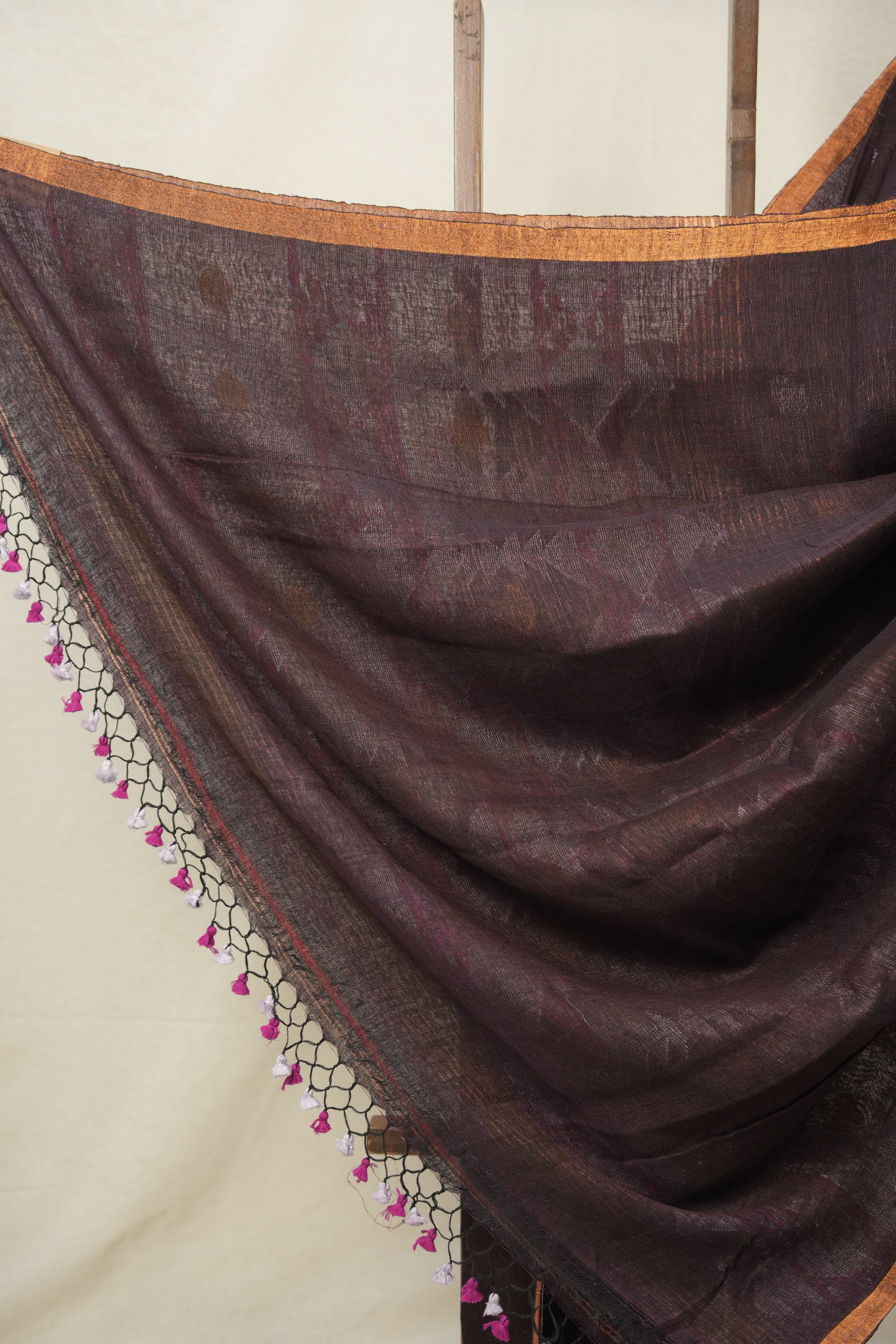 Black - Brown Linen Jamdani Saree -SRBBLJS465
