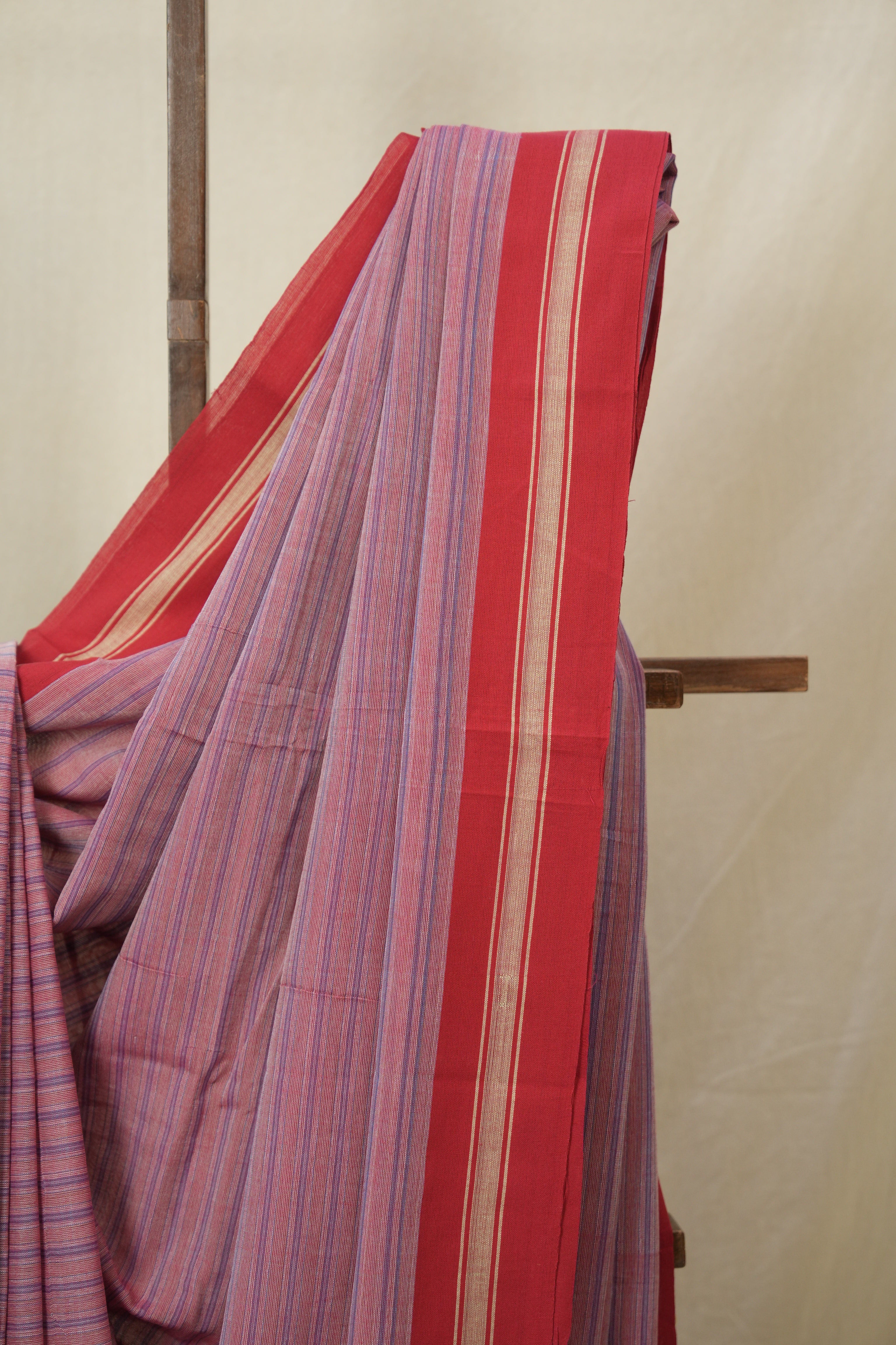 Red & Blue Cotton Ilkal Saree - SRRBCIS992
