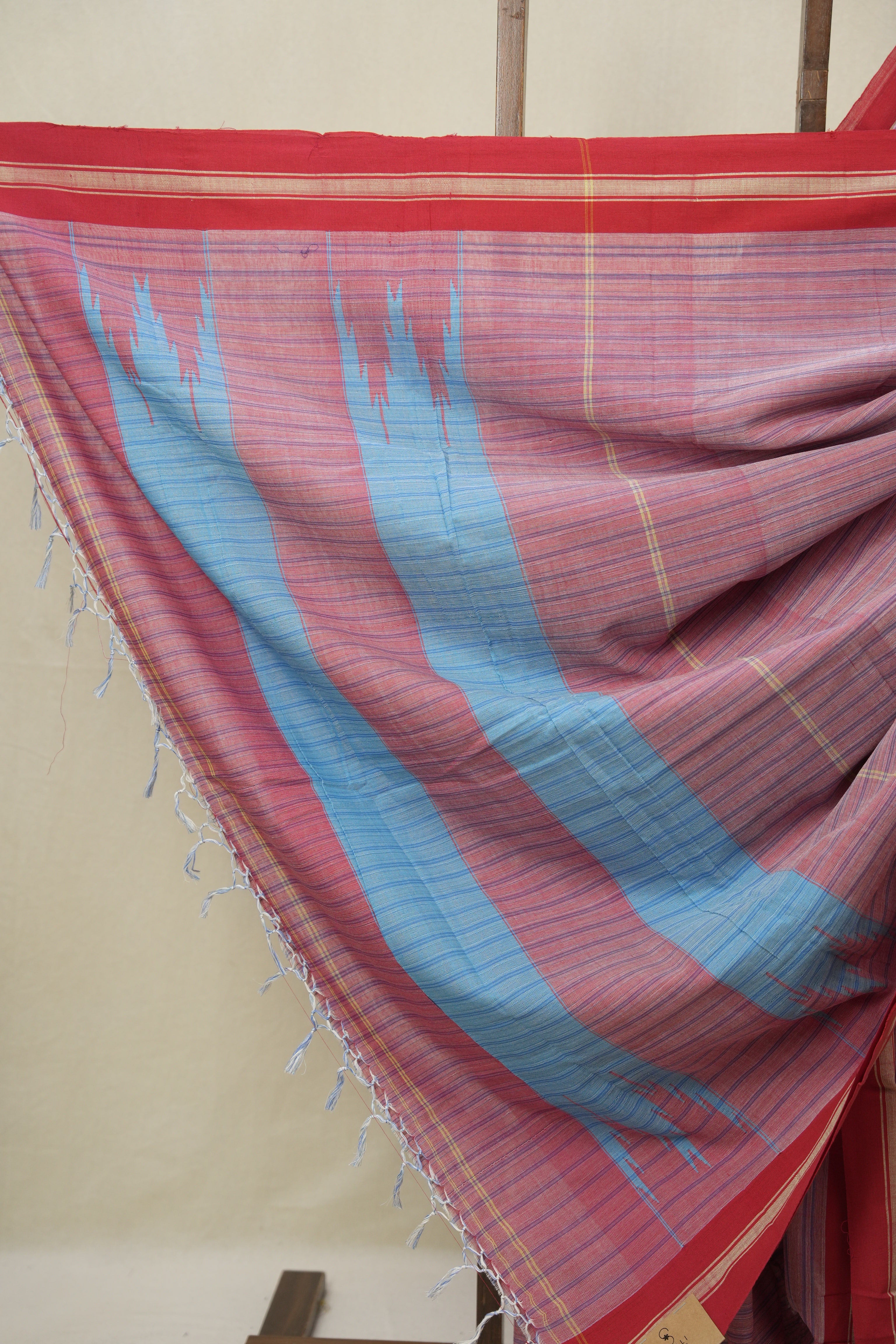Red & Blue Cotton Ilkal Saree - SRRBCIS992