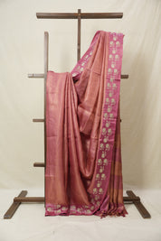 Dusty Pink Machine Embroidered Tussar Silk Saree - SRDPMETSS1524