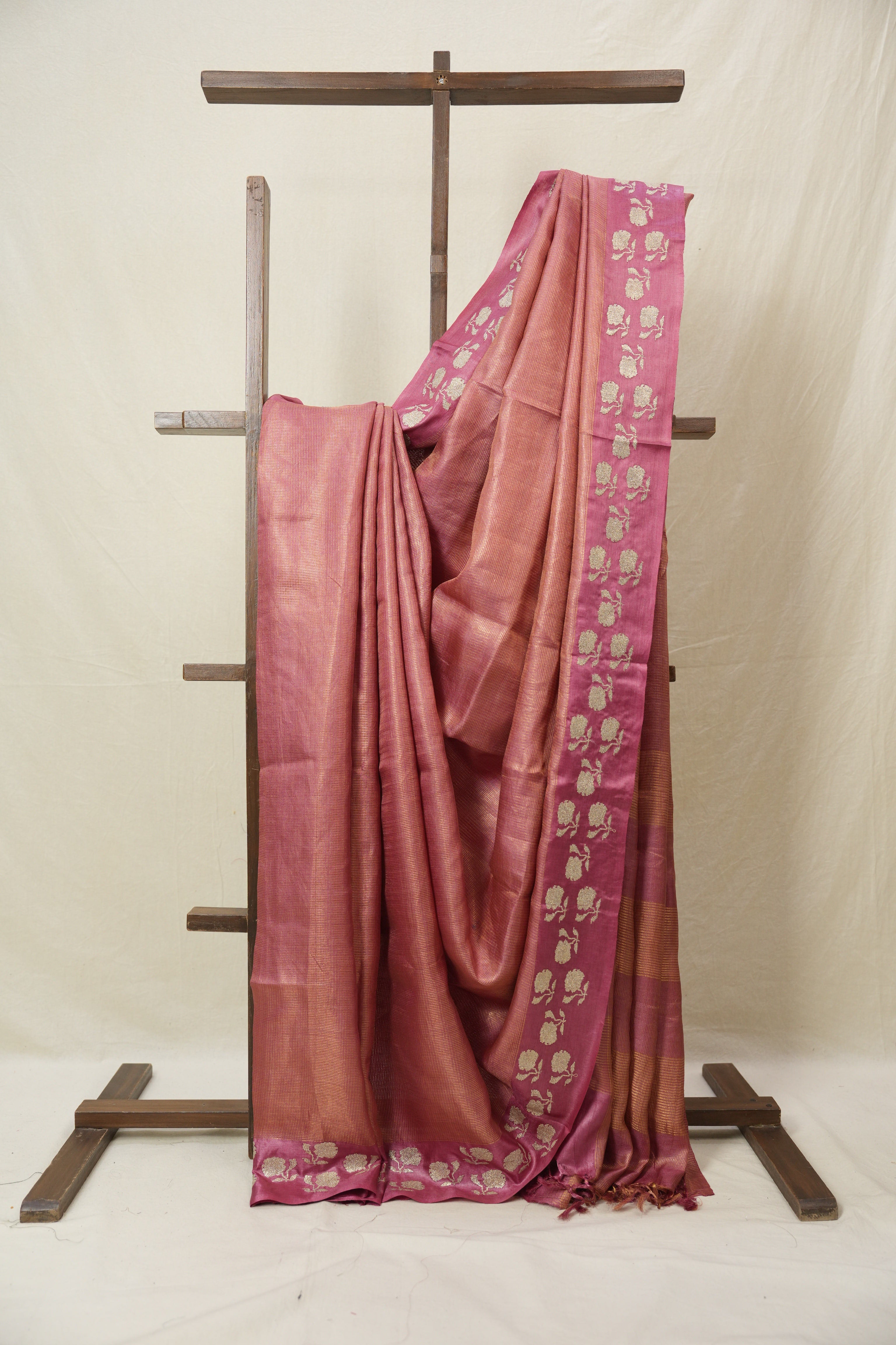 Dusty Pink Machine Embroidered Tussar Silk Saree - SRDPMETSS1524