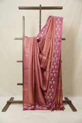 Dusty Pink Machine Embroidered Tussar Silk Saree - SRDPMETSS1524
