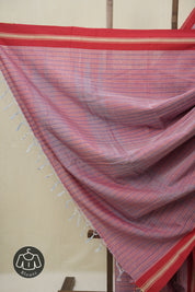 Red & Blue Cotton Ilkal Saree - SRRBCIS992
