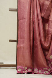 Dusty Pink Machine Embroidered Tussar Silk Saree - SRDPMETSS1524