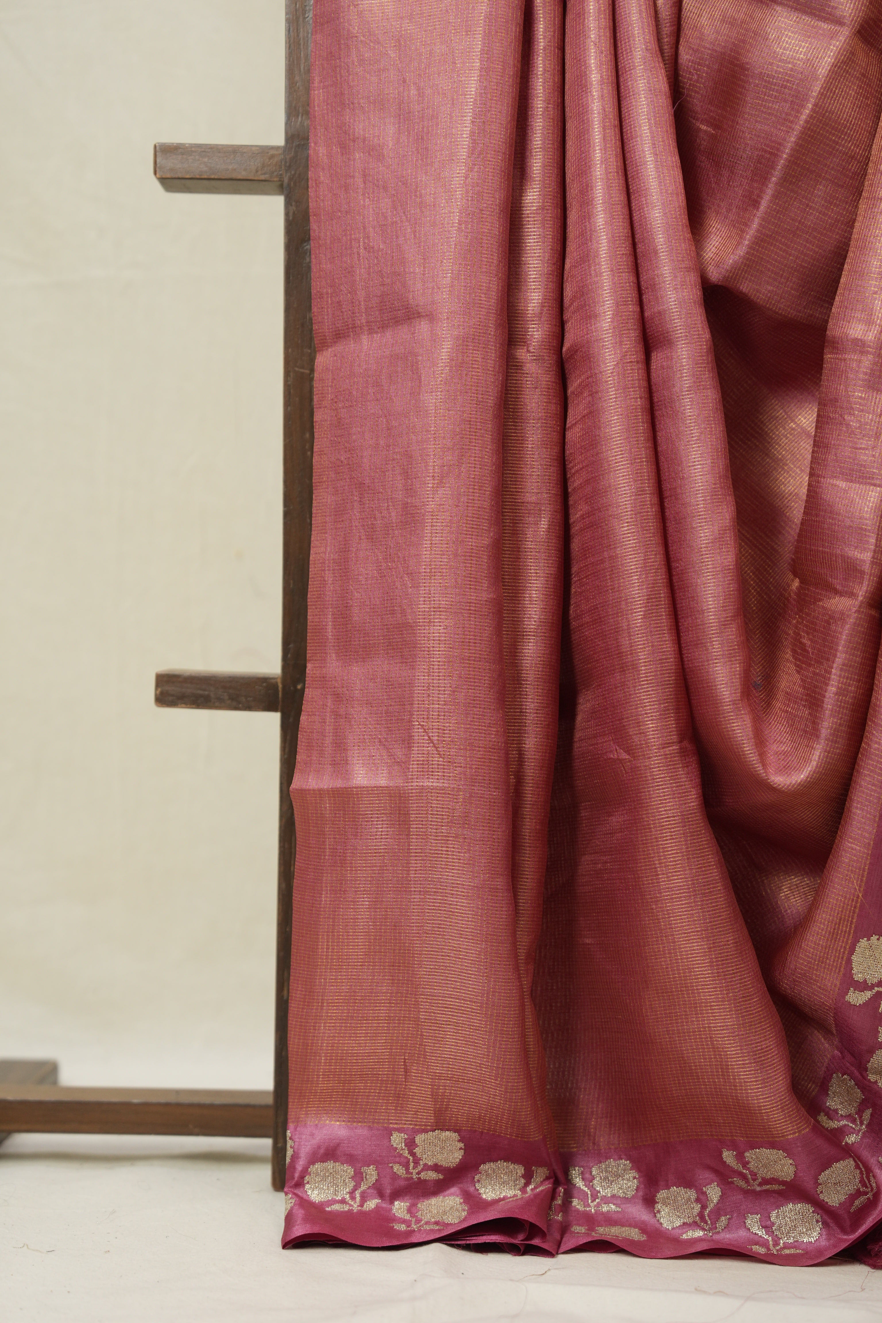 Dusty Pink Machine Embroidered Tussar Silk Saree - SRDPMETSS1524