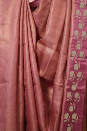 Dusty Pink Machine Embroidered Tussar Silk Saree - SRDPMETSS1524