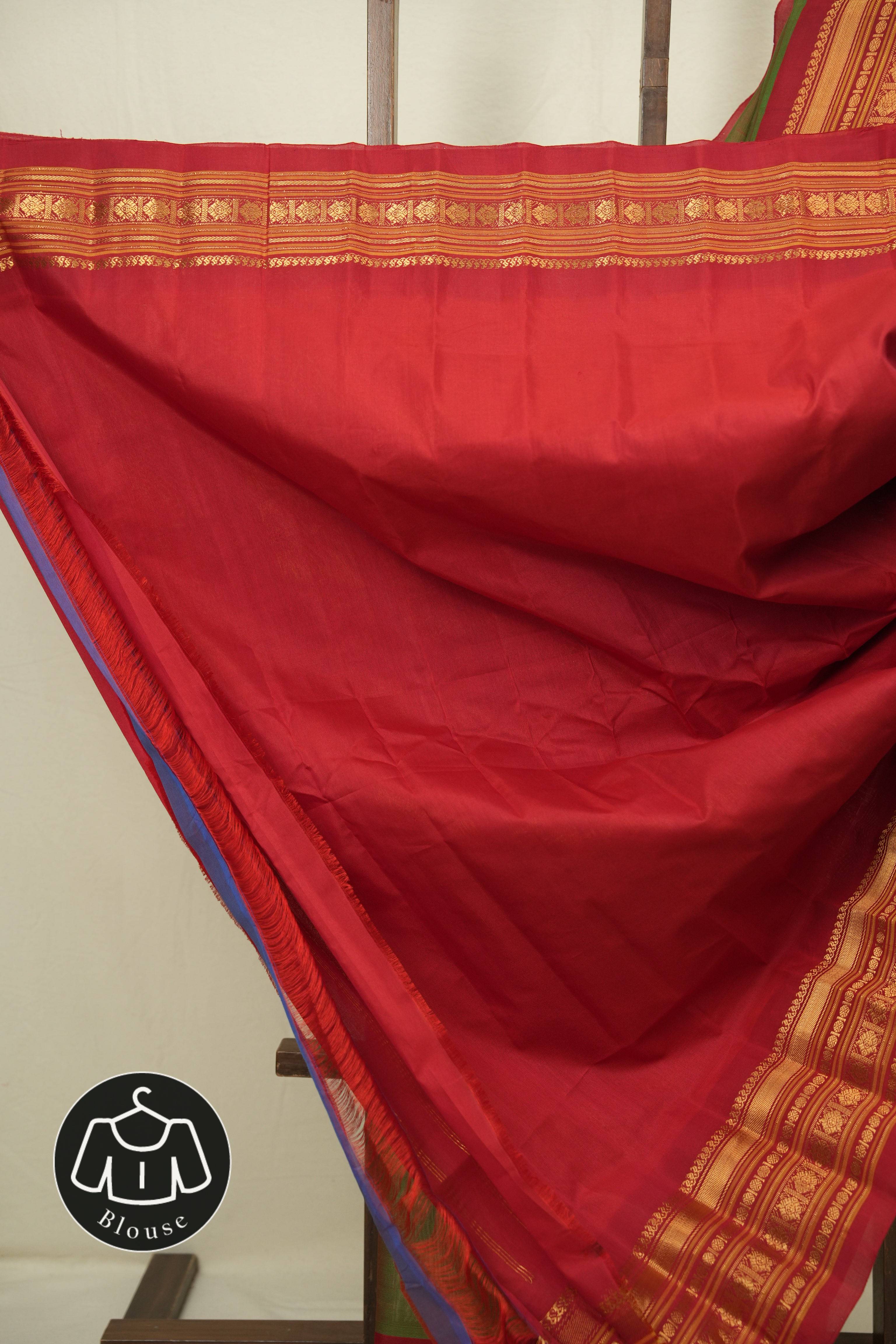 Two Tone Green Gadwal Cotton Silk Saree - SRTTGGCSS198