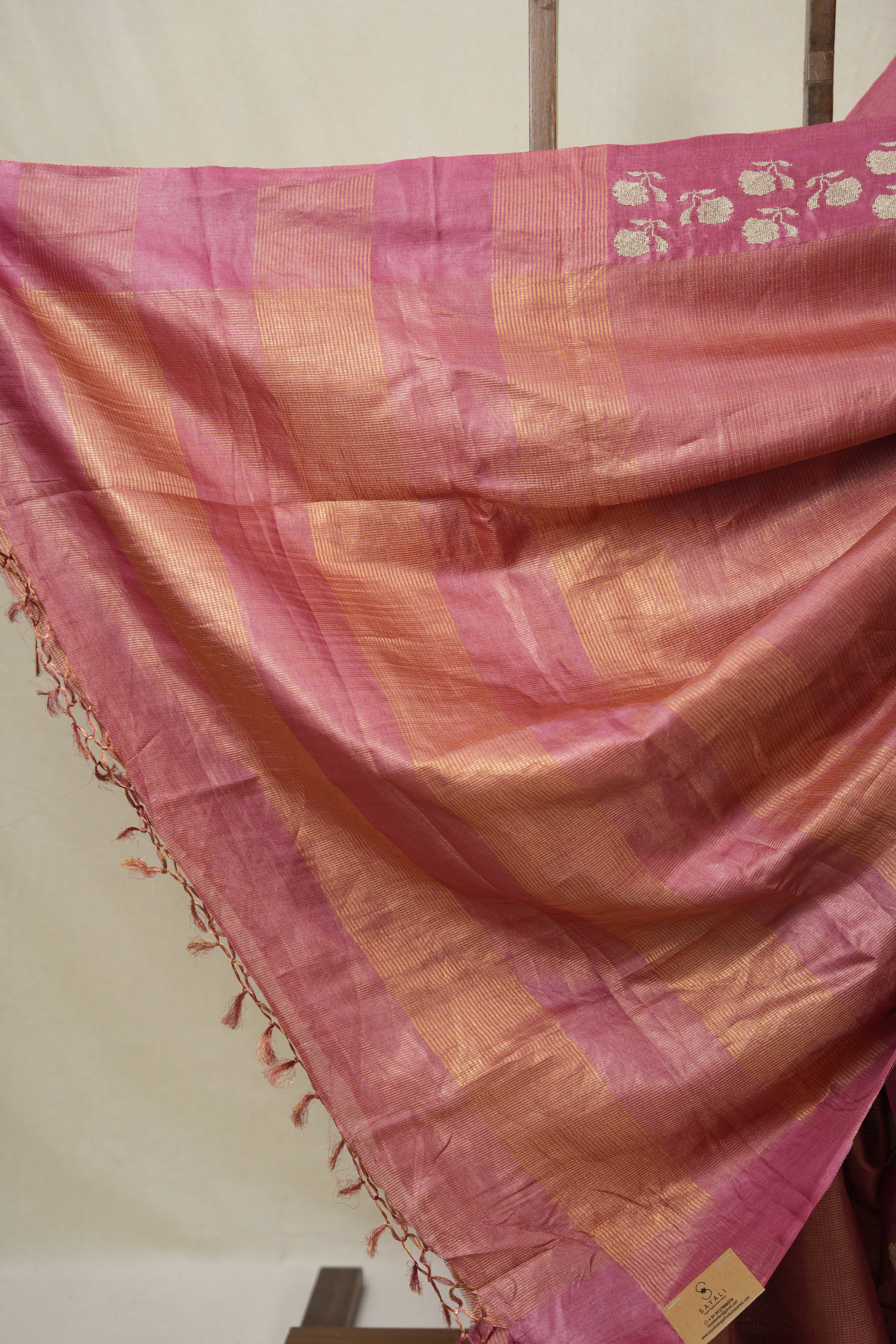 Dusty Pink Machine Embroidered Tussar Silk Saree - SRDPMETSS1524