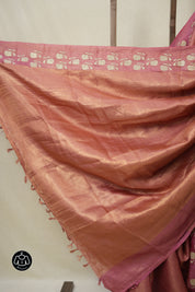 Dusty Pink Machine Embroidered Tussar Silk Saree - SRDPMETSS1524