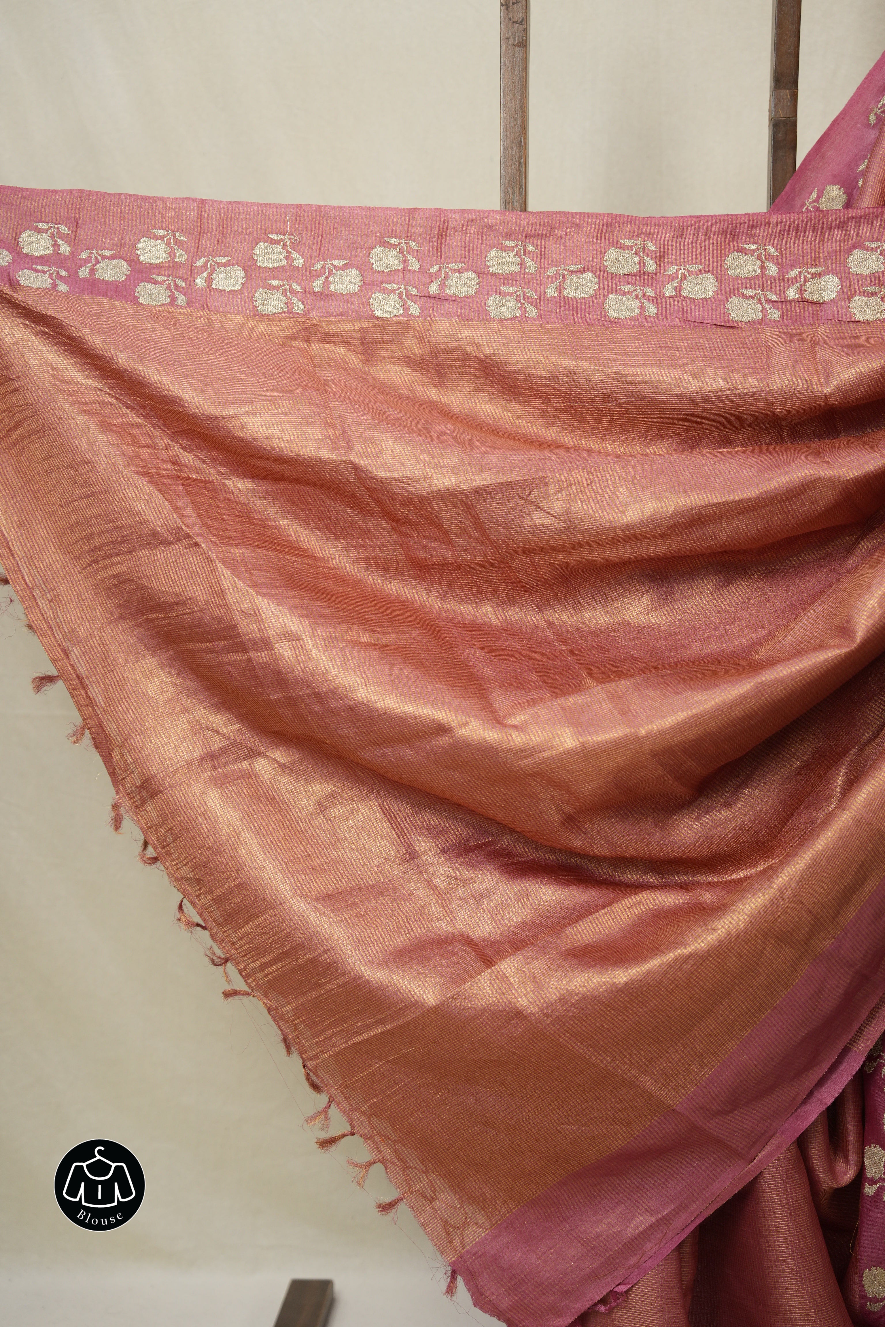 Dusty Pink Machine Embroidered Tussar Silk Saree - SRDPMETSS1524