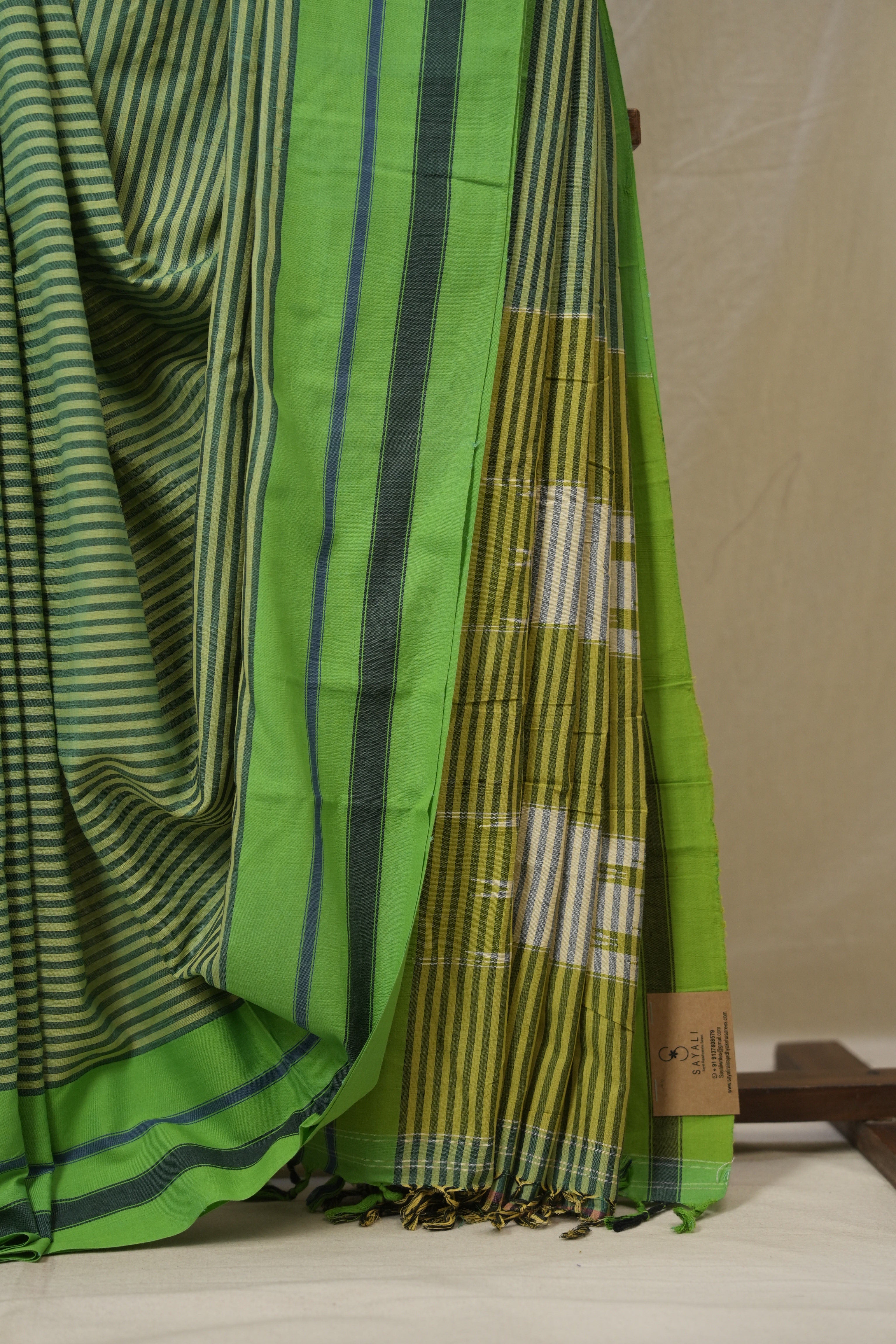Green Stripes Cotton Ilkal Saree - SRGSCIS996