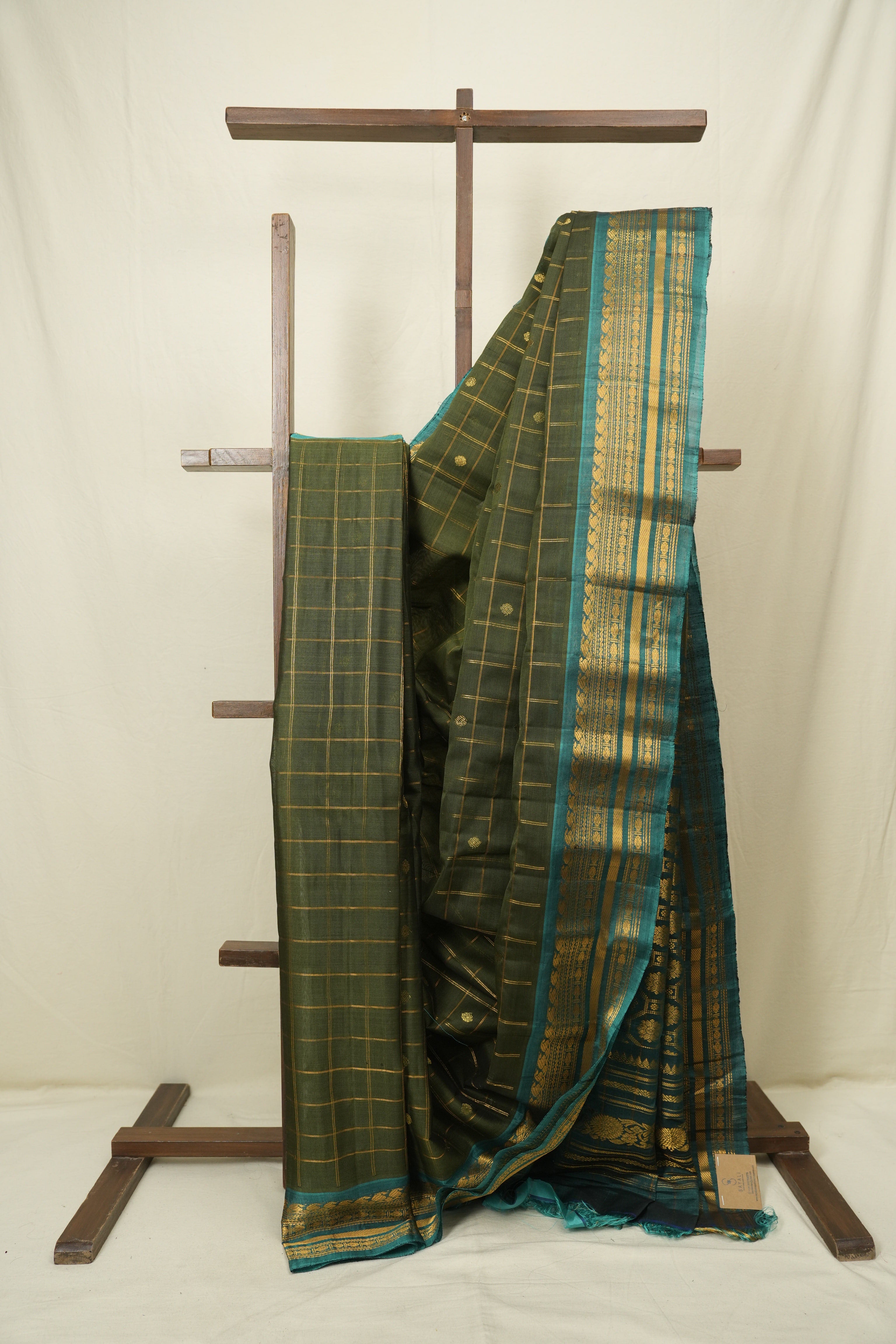 Moss Green Gadwal Cotton Silk Saree - SRMGGCSS202