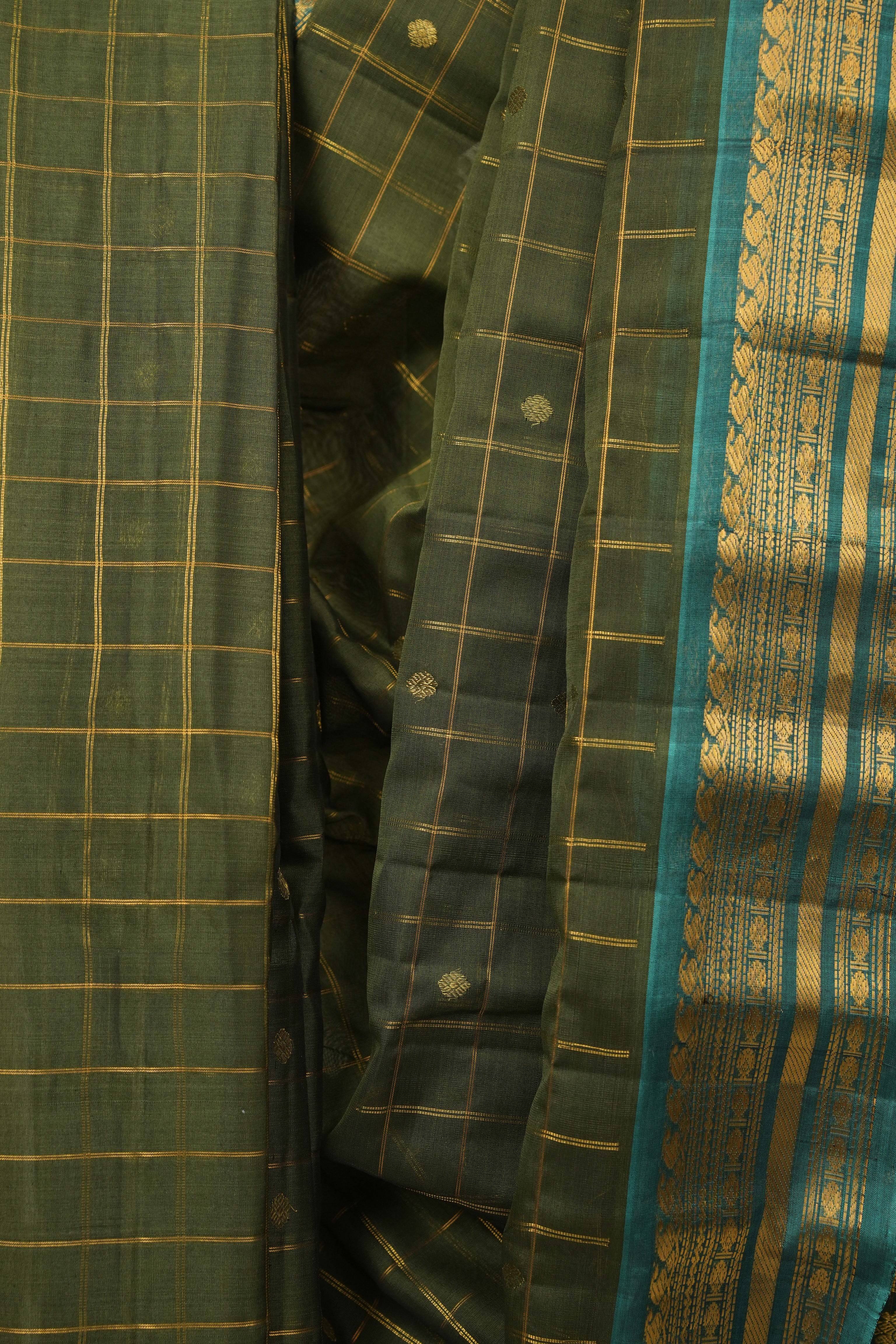 Moss Green Gadwal Cotton Silk Saree - SRMGGCSS202