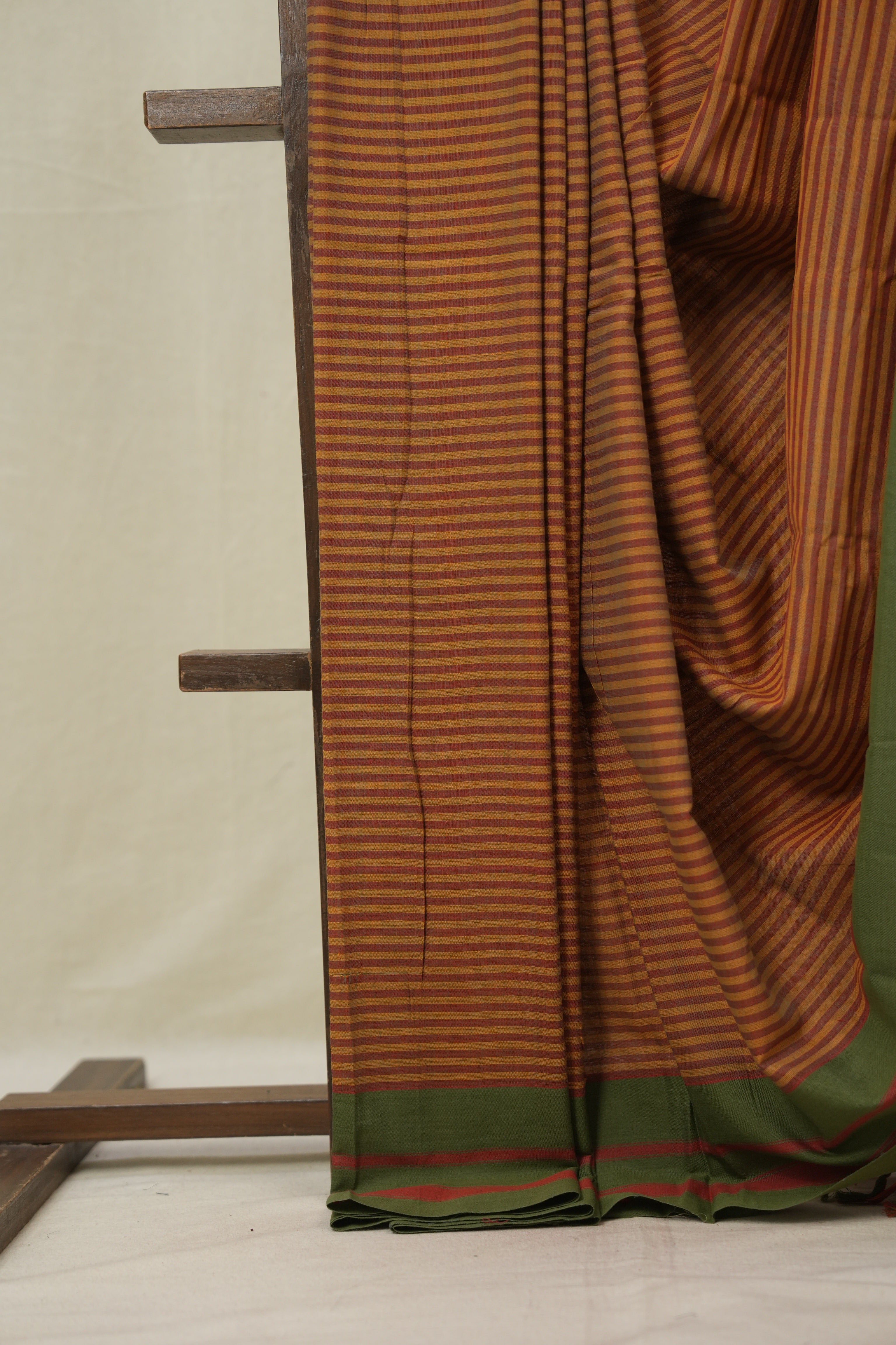 Mustard Stripes Cotton Ilkal Saree - SRMSCIS998