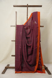 Maroon Orange Linen Jamdani Saree -SRMOLJS474