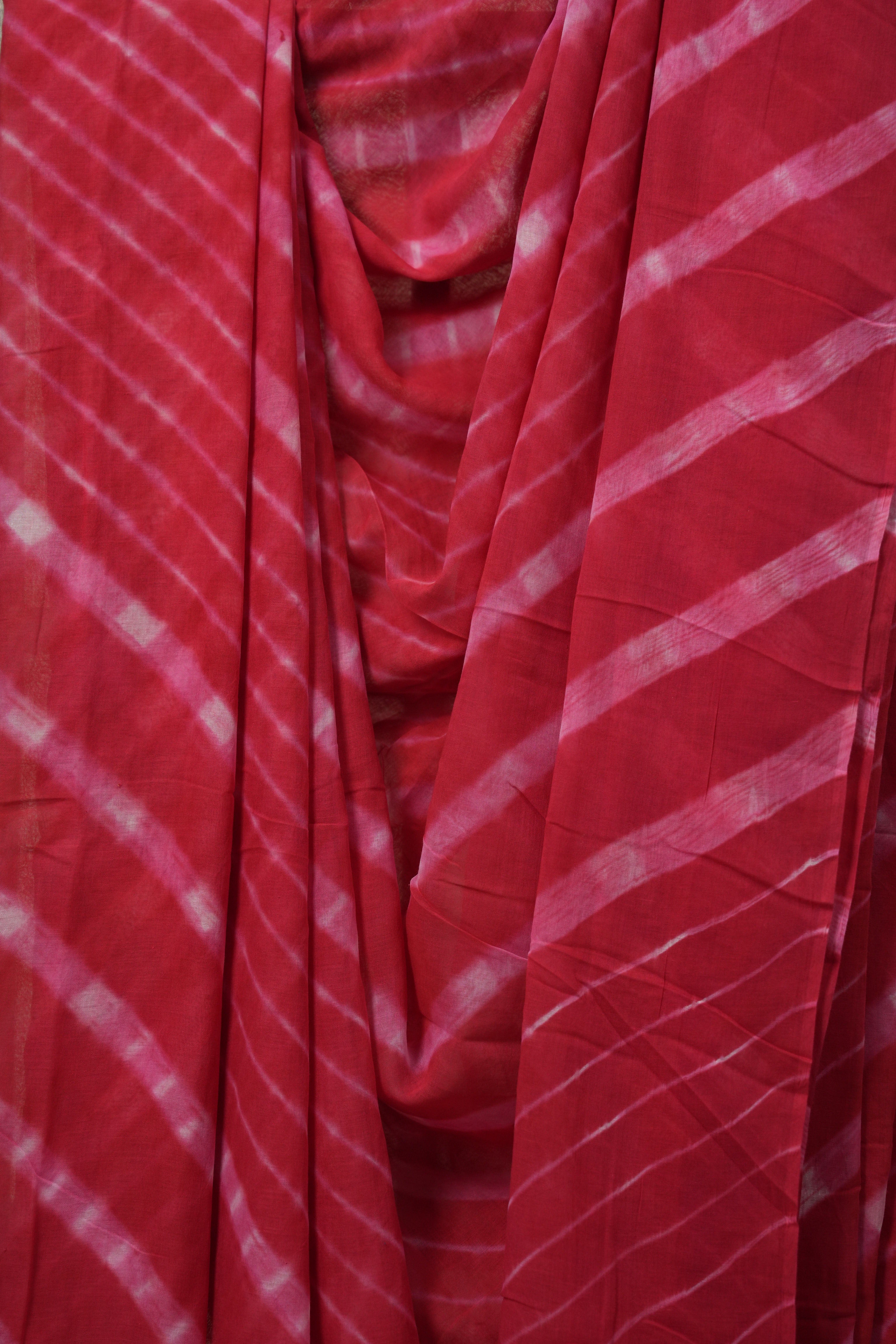 Red Cotton Leheriya Saree - SRRMCLS276